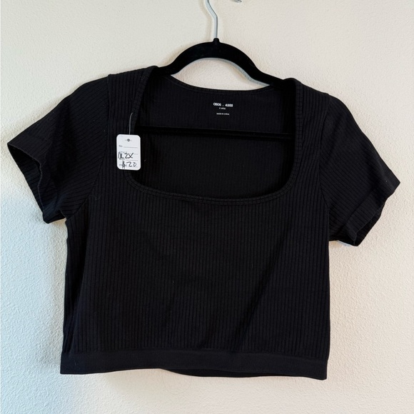 ASOS Curve Black Ribbed Square Neck Crop Top - Picture 1 of 2